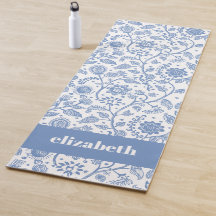 Blauw Witte Bloem Botanische Patroon Aangepaste Na