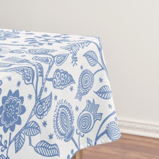 Blauw Witte Bloem Botanische Patroon Moderne Boho Tafelkleed (Voorbeeld)