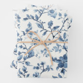 Blauw Witte Bloem Bruids Bruiloft Inpakpapier Vel (In situ)