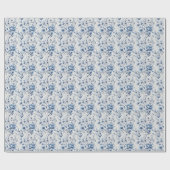 Blauw Witte Bloem Bruidsdouche Bruiloft Baby Showe Cadeaupapier (Vlak)