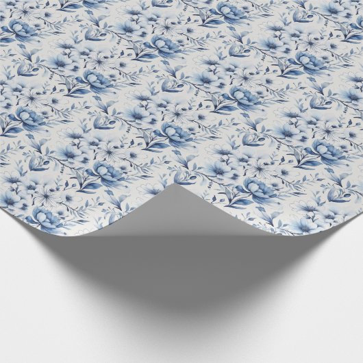 Blauw Witte Bloem Bruidsdouche Bruiloft Baby Showe Cadeaupapier (Hoek)