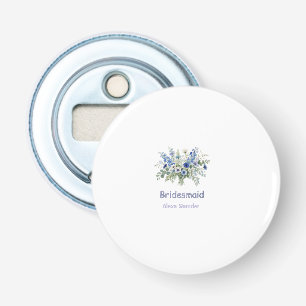 blauw witte bloem bruidsmeisje naam paars modern t button flesopener