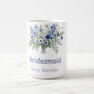 blauw witte bloem bruidsmeisje naam paars modern t koffiemok