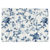 Blauw Witte Bloem Bruiloftsfeest Groot Cadeauzakje (Achterkant)