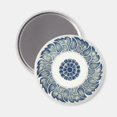 Blauw Witte Bloem Chinese Rond Magneet (Voorkant / Achterkant)