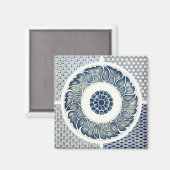 Blauw Witte Bloem Chinese Rond Magneet (Voorkant / Achterkant)