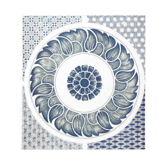 Blauw Witte Bloem Chinese Rond Notitieblok (Voorkant)