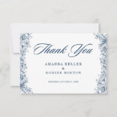 Blauw witte bloem Elegant Bedankkaart (Voorkant)