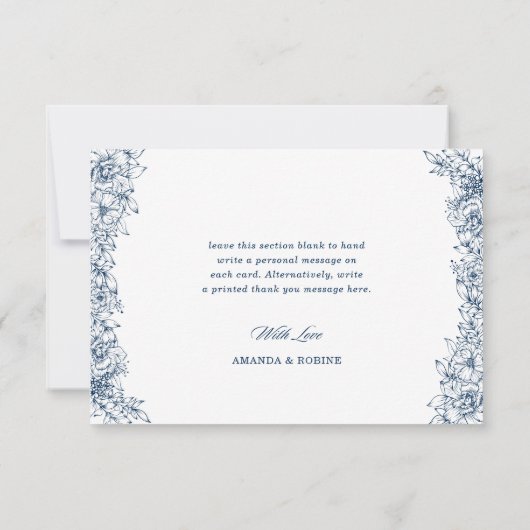 Blauw witte bloem Elegant Bedankkaart (Achterkant)