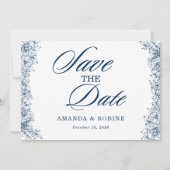 Blauw Witte Bloem Elegant Eenvoudig Opslaan van de Save The Date (Voorkant)