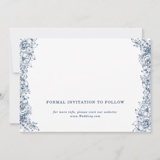 Blauw Witte Bloem Elegant Eenvoudig Opslaan van de Save The Date (Achterkant)