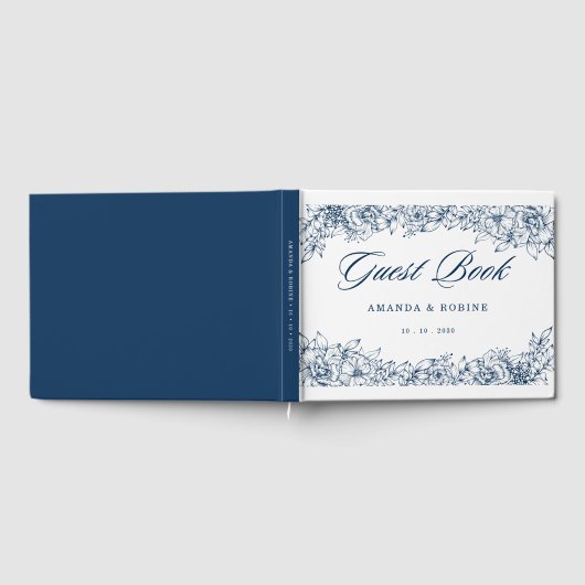 Blauw witte bloem Elegant Gastenboek (Volledig)