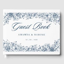 Blauw witte bloem Elegant Gastenboek
