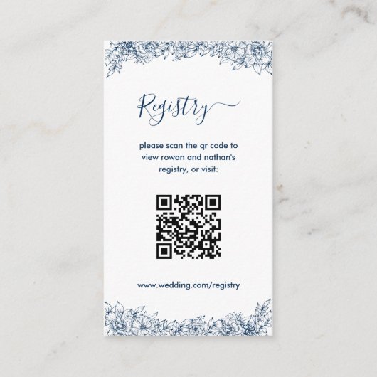 Blauw witte bloem Elegant Informatiekaartje (Voorkant)