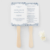 Blauw Witte Bloem Elegante bruiloft Handwaaier (Voorkant en achterkant)