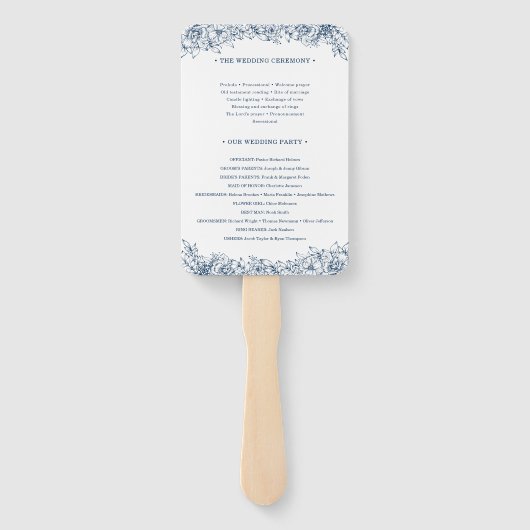 Blauw Witte Bloem Elegante bruiloft Handwaaier (Achterkant)