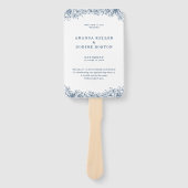 Blauw Witte Bloem Elegante bruiloft Handwaaier (Voorkant)