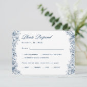 Blauw Witte Bloem Elegante Menukeuze RSVP-kaart RSVP Kaartje (Staand voorkant)