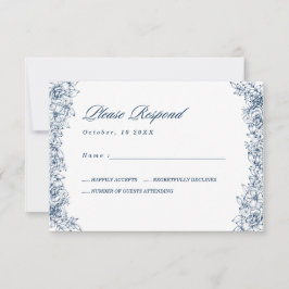 Blauw Witte Bloem Elegante Trouwkaart RSVP Kaartje