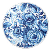 Blauw & Witte Bloem Gedrukte Ronde Ceramische Knob Keramische Knop (Voorkant)