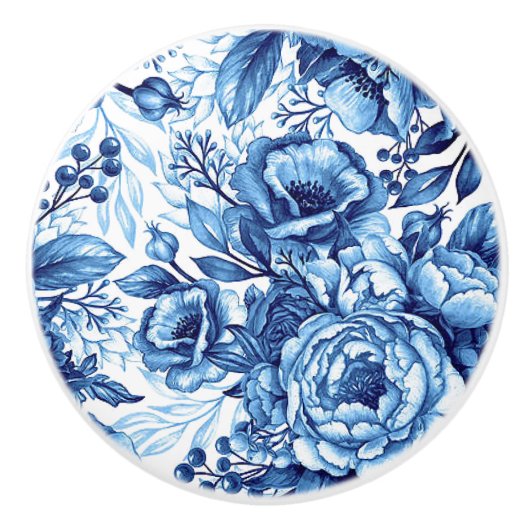 Blauw & Witte Bloem Gedrukte Ronde Ceramische Knob Keramische Knop (Voorkant)