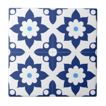 Blauw & Witte Bloem Geometrisch