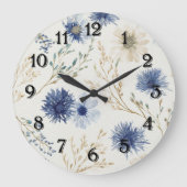 Blauw Witte Bloem  Grote Klok (Voorkant)