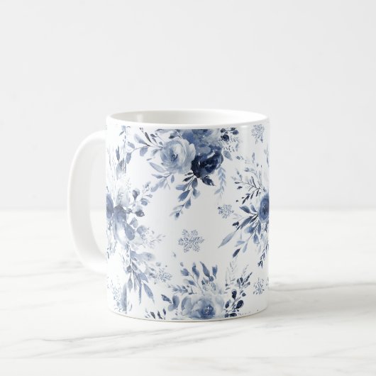 Blauw Witte Bloem Koffiemok (Voorkant links)