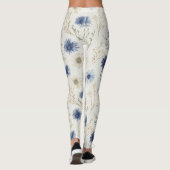Blauw Witte Bloem  Leggings (Achterkant)