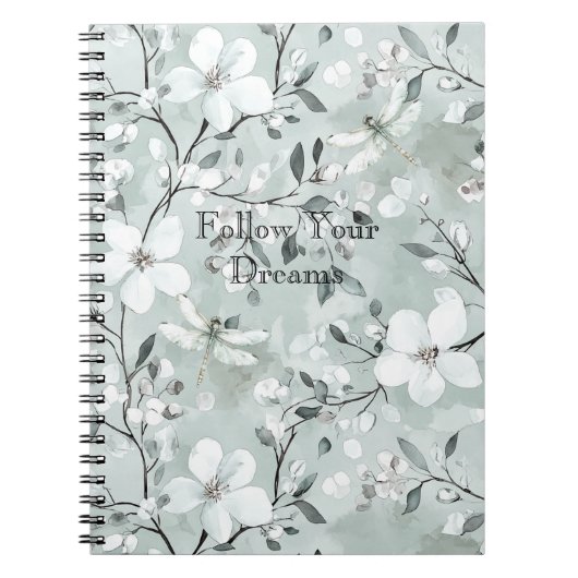 Blauw Witte Bloem Libellen Notitieboek (Voorkant)