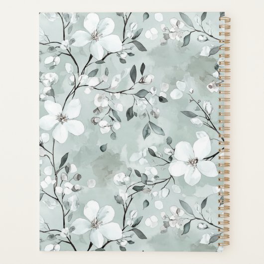 Blauw Witte Bloem Libellen Planner (Achterkant)