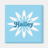 Blauw-witte bloem monogram magneet (Voorkant)