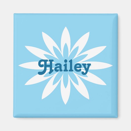 Blauw-witte bloem monogram magneet (Voorkant)