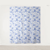 Blauw Witte Bloem Motief Elegante Chic Achtergrond Wandkleed (Voorkant)