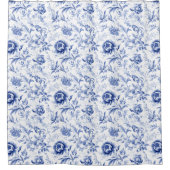 Blauw Witte Bloem Motief Franse Landelijke Waterve Douchegordijn (Voorkant)