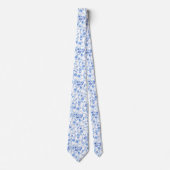Blauw Witte Bloem Paisley Bruidsjonker Huwelijk Stropdas (Voorkant)