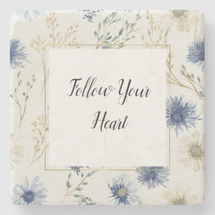 Blauw Witte Bloem Stenen Onderzetter