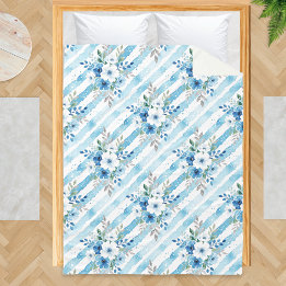 Blauw Witte Bloem Streep Patroon Kustvacht Fleece Deken