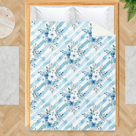 Blauw Witte Bloem Streep Patroon Kustvacht Fleece Deken