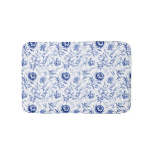 Blauw Witte Bloem Toile Frans Land Waterverf Badmat