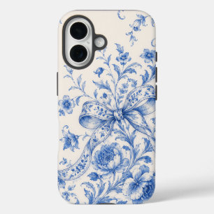 Blauw Witte Bloem Toile Lint Mobiele Hoes