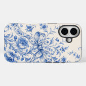 Blauw Witte Bloem Toile Lint Mobiele Hoes (Achterkant (horizontaal))