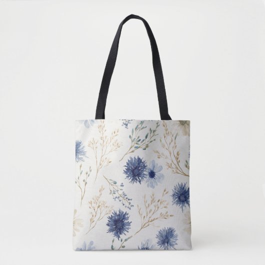 Blauw Witte Bloem Tote Bag (Voorkant)