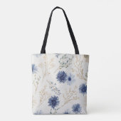 Blauw Witte Bloem Tote Bag (Achterkant)