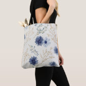 Blauw Witte Bloem Tote Bag (Dichtbij)