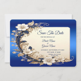 Blauw Witte Bloem Versiering Bewaar De Datum Save The Date