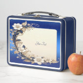 Blauw Witte Bloem Versiering Lunchbox (In situ)