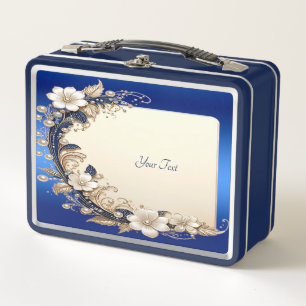 Blauw Witte Bloem Versiering Lunchbox
