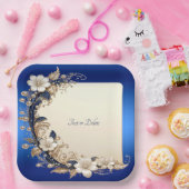 Blauw Witte Bloem Versiering Papieren Bord (Feest)