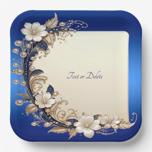 Blauw Witte Bloem Versiering Papieren Bord (Voorkant)